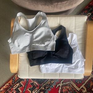 Seamless Racerback Sports Bra Trio - Black, White, Gray